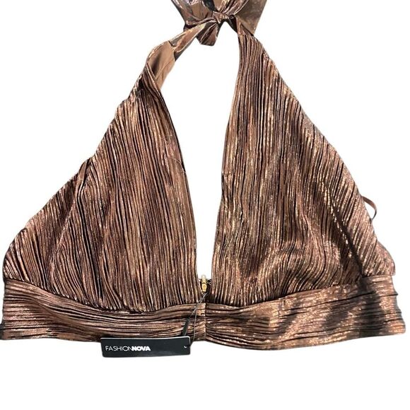 Fashion Nova NWT Alisha metallic chocolate brown size 3X halter top - Picture 1 of 4